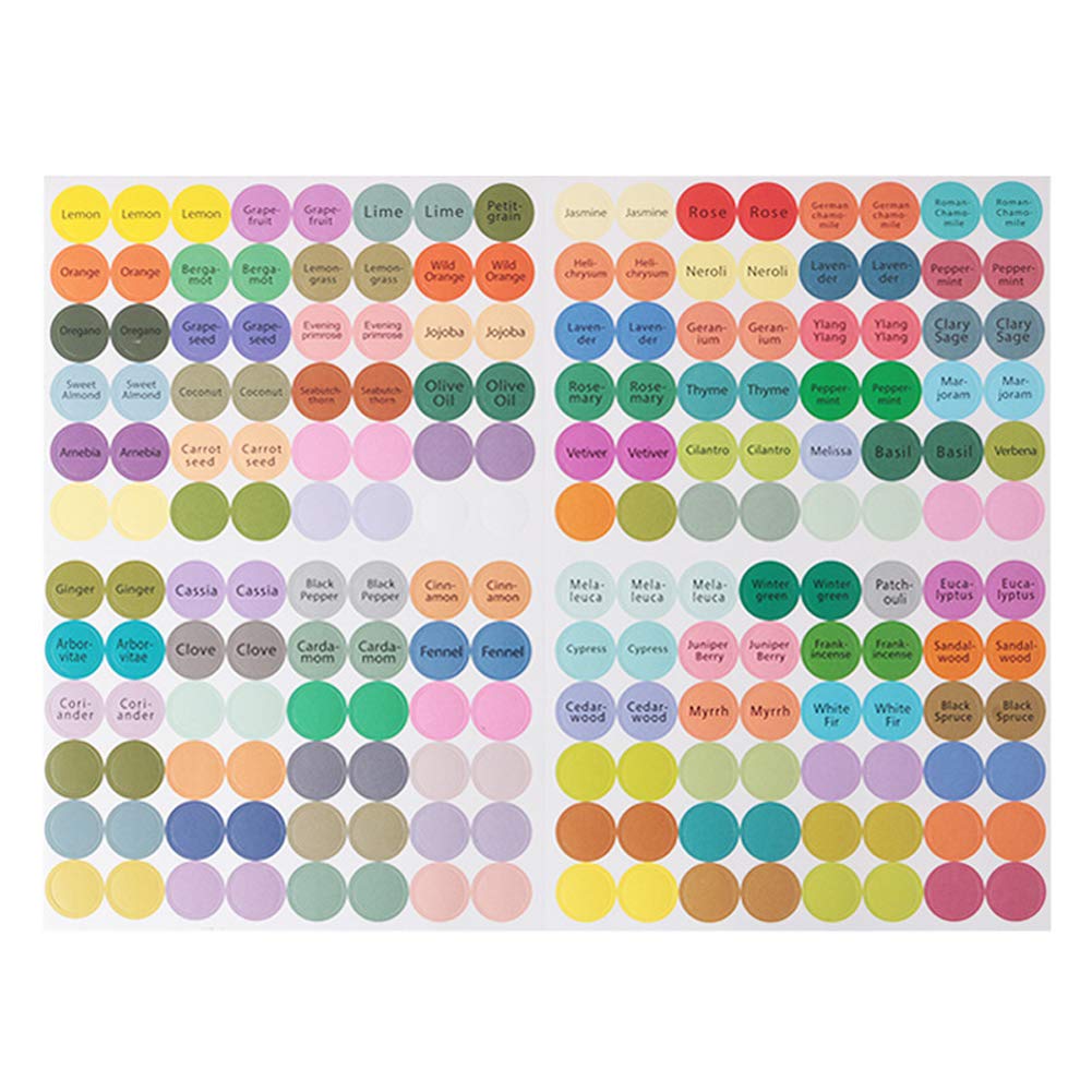 5 Sheets(960PCS) Essential Oils Labels Bottle Cap Stickers Assorted Color Multipurpose Self Adhesive Handwriting Essential Oil Bottle Labels Round Circle Coding Cap Top Sticker