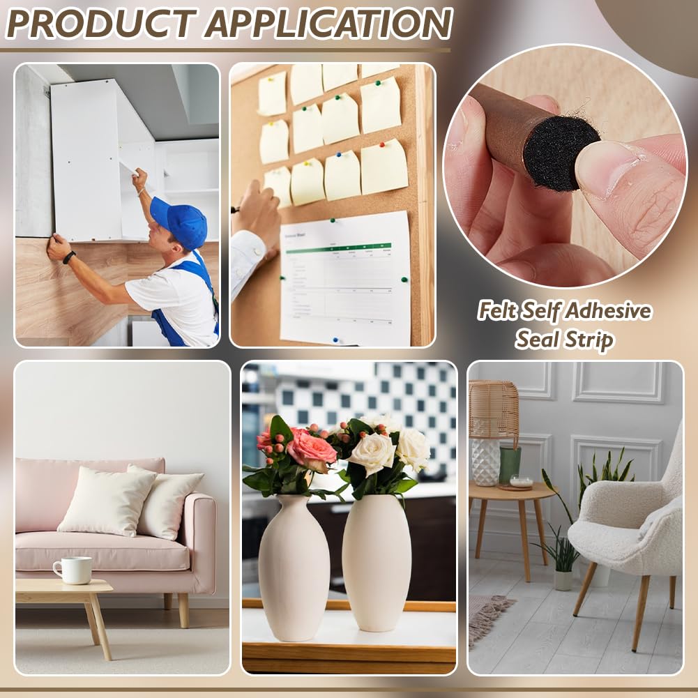 BENECREAT 10.94 Yards Self Adhesive Felt Tape, 0.79 Inch Black Felt Strips with Adhesive Backing for Furniture Protecting Hardwood Floors Chair Wall