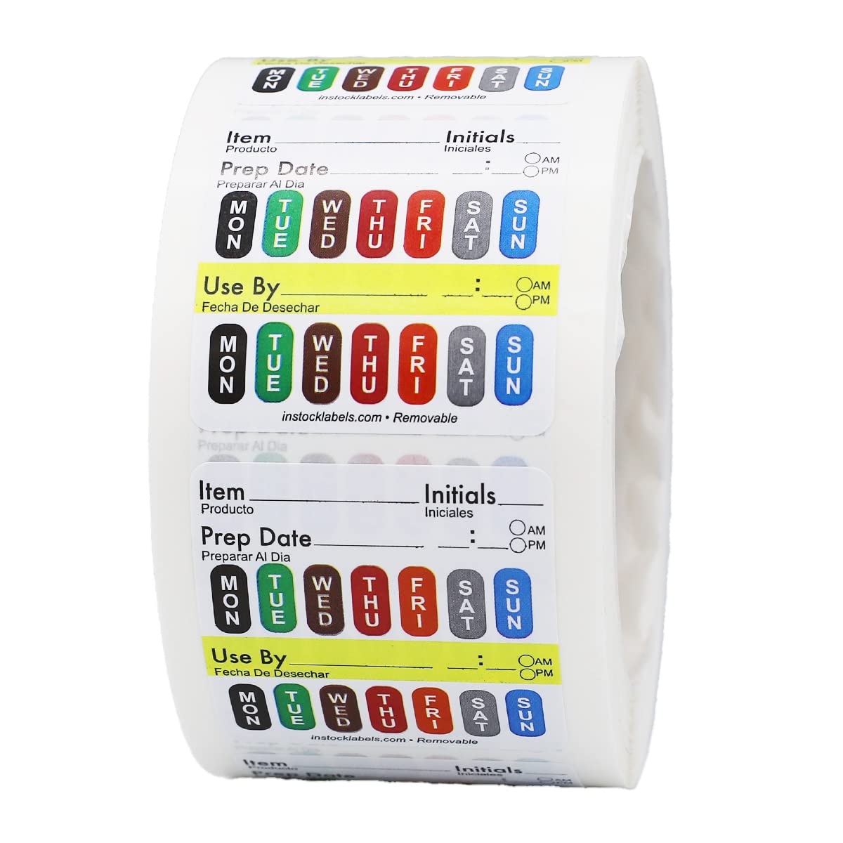 Removable Universal Labels for Food Rotation Use by Food Preparation Days of The Week Prep Date Stickers 2 x 2 Inch 500 Adhesive Removable Stickers