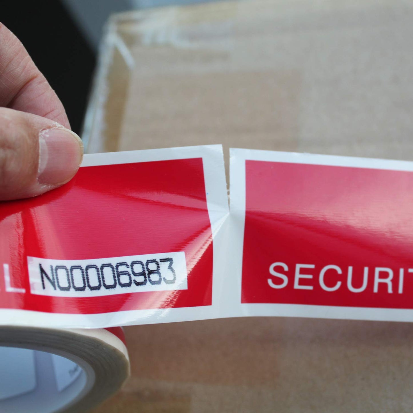 TamperSeals Group - 1 Roll Precut Serial Numbered Red Tamper Evident Security Tape (48mm x 50m x 2mil, 100% Total Transfer, Ultra-Thick “Void” Film, Every 6” Perforation)