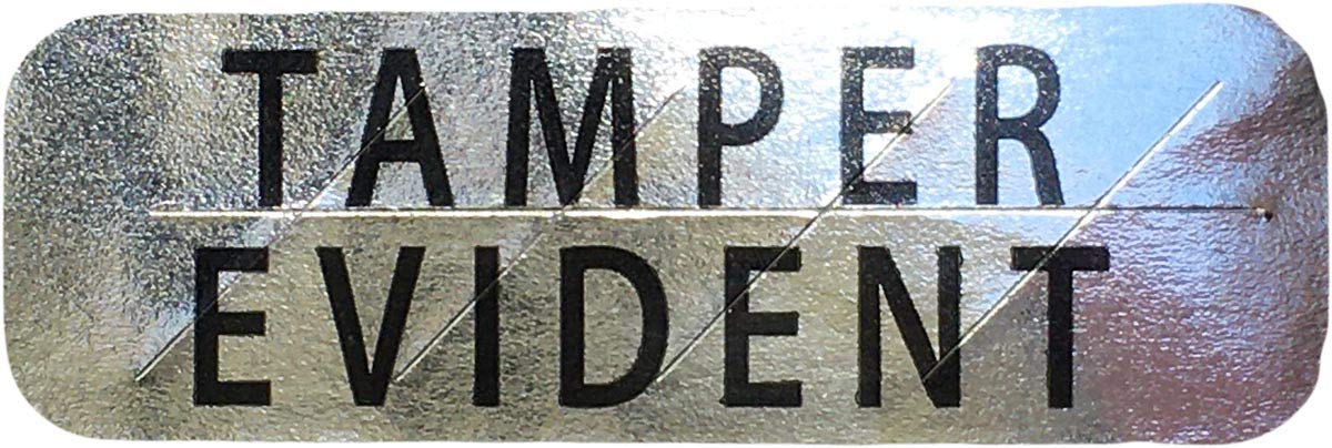 Tamper Evident Labels Small Metallic Silver with Black Ink 0.5 x 1.5 Inch Rectangles 500 Adhesive Stickers