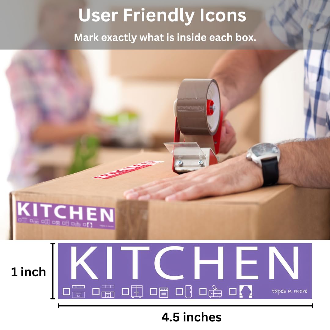 250 Home Moving Labels for 1 Bedroom House. 50 Labels Per Room, 5 Pre-Printed Color-Coded Labels, Includes Fragile Moving Stickers for Moving Boxes, Moving Supplies, Wardrobe Boxes, Apartment Sticker