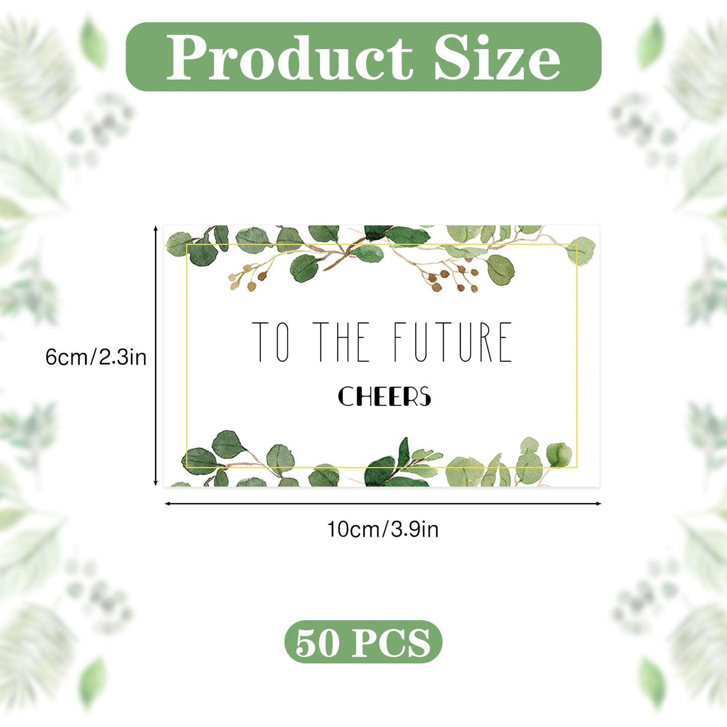 Mini Champagne Bottle Labels, 50 Pcs Greenery Cheers to The Future Stickers Floral Wedding Wine Labels for Wedding Bridal Shower Birthday Party, Rectangle Style3