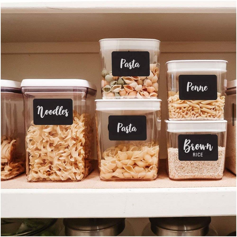 Talented Kitchen 128 Pcs Preprinted Chalkboard Pantry Labels for Storage Bins & Kitchen Organization - Waterproof Food Labels for Jars & Food Storage Container Chalkboard Cursive Pantry Set - 128 Labels X-large