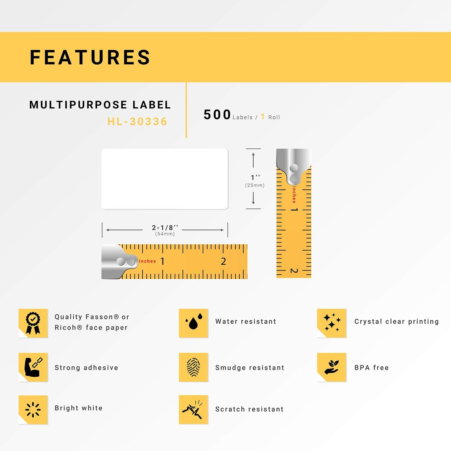 Houselabels 1 x 2-1/8 Inches Dymo-Compatible 30336 Multipurpose Labels, 1 Roll, 500 Labels per Roll , White - HL-30336