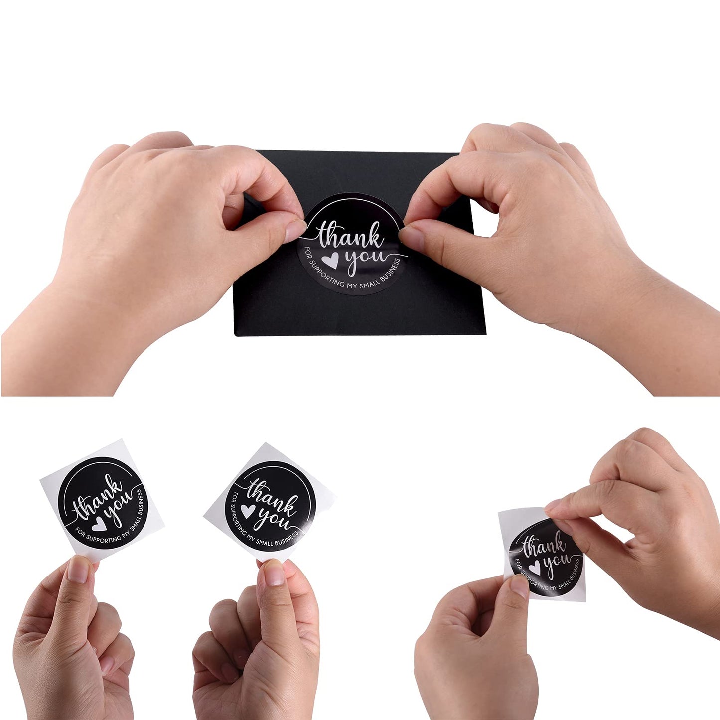 Thank You Stickers, Supporting My Small Business, Roll of 500 2 Inch Round, Black and White