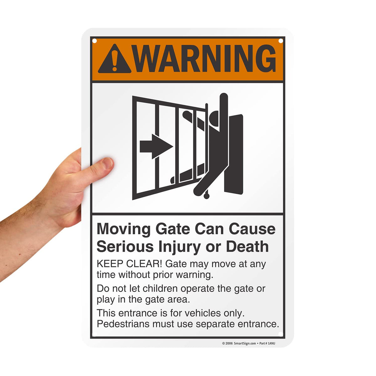 SmartSign 18 x 12 inch “Warning - Moving Gate Can Cause Injury Or Death” Metal Sign, 63 mil Laminated Rustproof Aluminum, Black, White and Orange, Made in USA Black/Orange/White-12" x 18" Aluminum