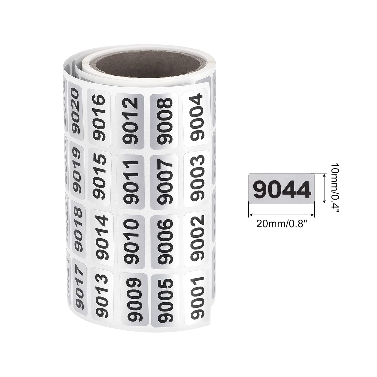 MECCANIXITY Black Number Stickers 9001-9999, Paper, Roll, Single Use, Outdoor, Indoor, Waterproof, 20x10mm, 1 Roll x 1000 Stickers 9001 to 10000