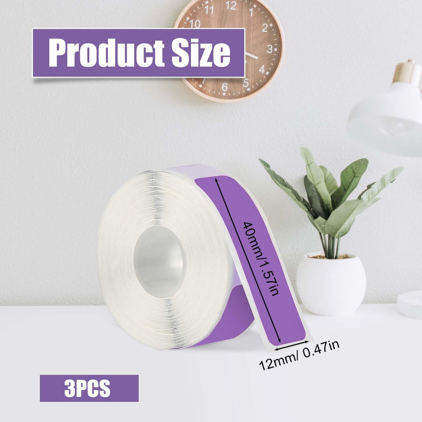 3 Rolls Label Maker Tape for Phomemo D30 Label Printer Machine, 12mm x 40mm Thermal Paper Stickers Waterproof Self Adhesive Label Tape Replacement for Home Office School Files (Purple) Purple