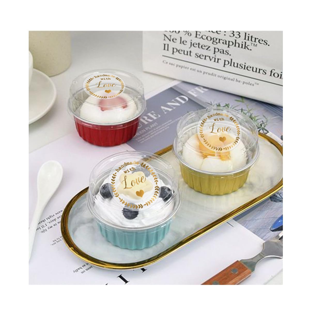 Top Label Handmade with Love Gold Foil Stickers, 1.5 Inch Transparent Decals, 120 Pcs