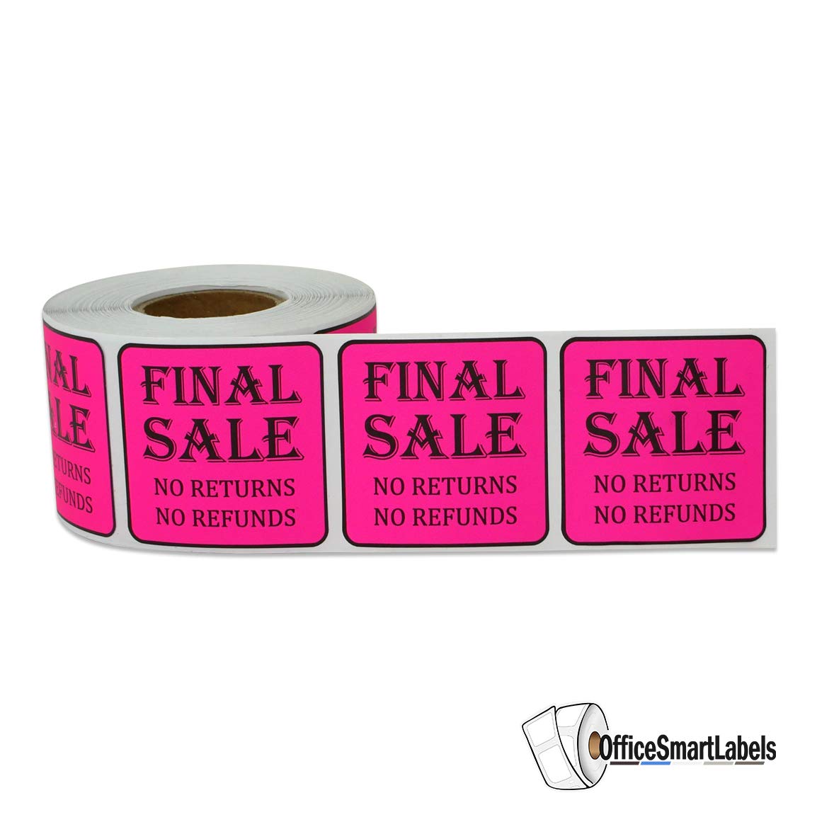Final Sale Stickers - No Returns No Refunds - 1.5 x 1.5 Inch Square in Neon Pink for Retail Grocery Clearance Final Sales Garage Yard Sale Rummage Thrift Stores Labels - 300 Labels per Roll Final Sale 1 Roll