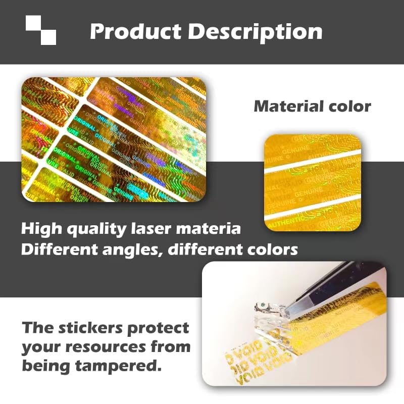 2x0.4inch Holographic Warranty Void Labels, Tamper Proof Evident Sticker, Genuine Authentic Security Seal(320,Gold Gold1-320pcs