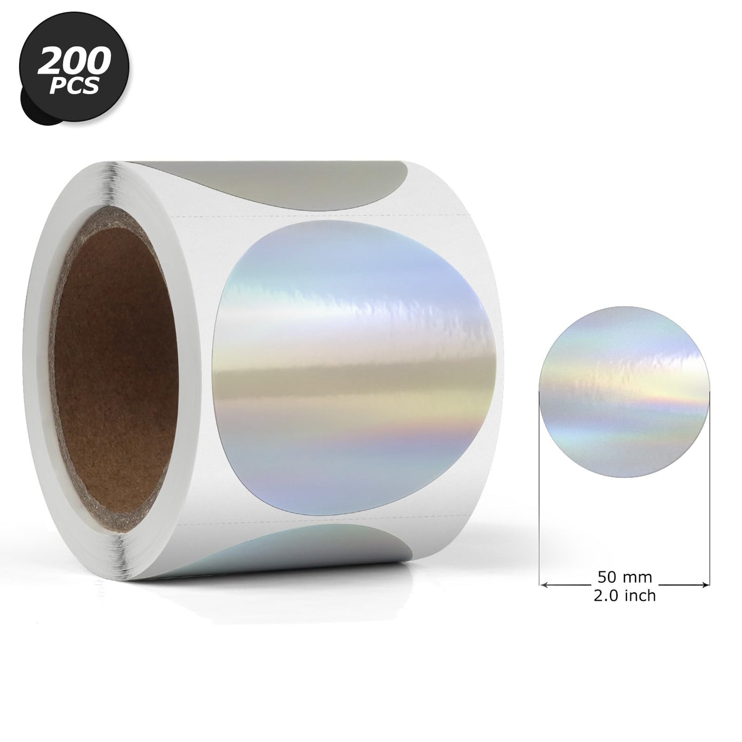 Silver Thermal Labels Vinyl 2 Inch Self-Adhesive Holographic Direct Dot Stickers Roll Waterproof Printable Circle Decals for QR Code DIY Name Tag 200 PCS 2 Inch Round Holographic Silver