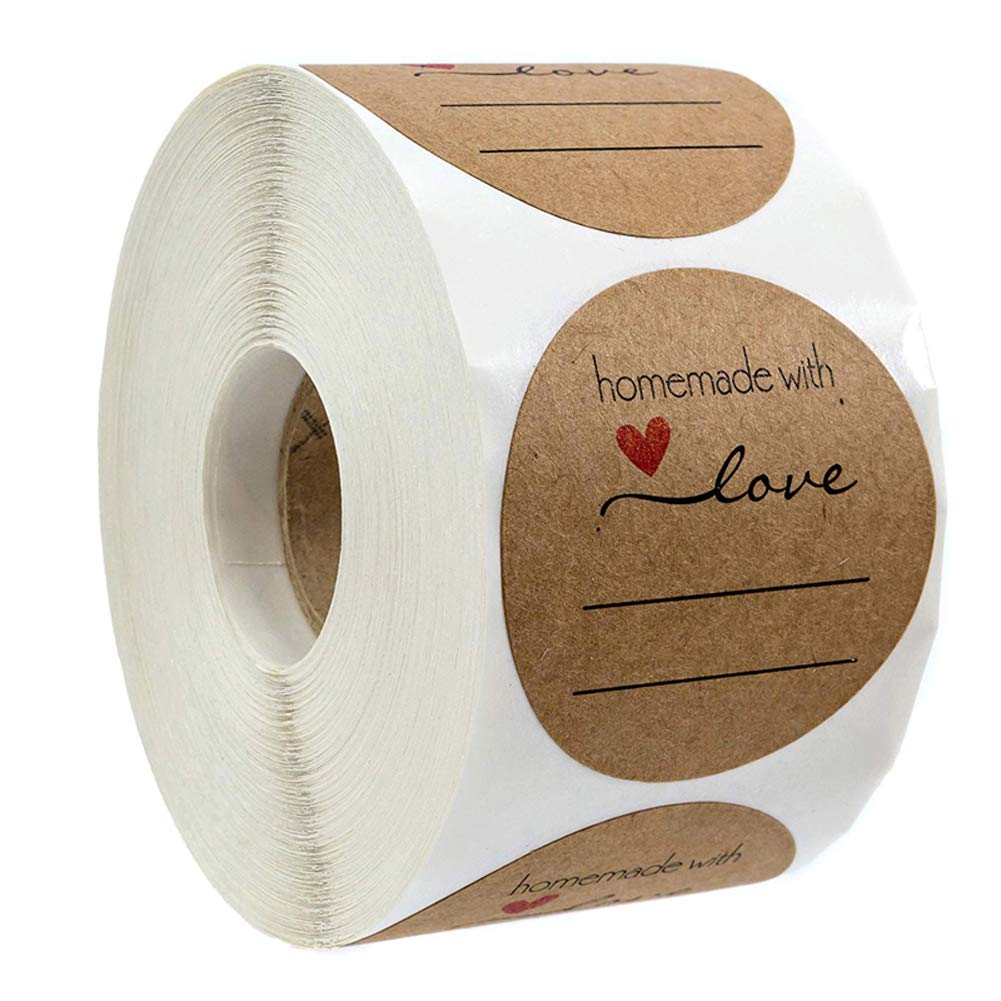 500 pcs Round Natural Kraft Homemade with Love Stickers, Personalized Homemade Stickers Labels for Gift, Baked Goods, Soap, Bath Bombs, Dessert - 1 inch Diameter