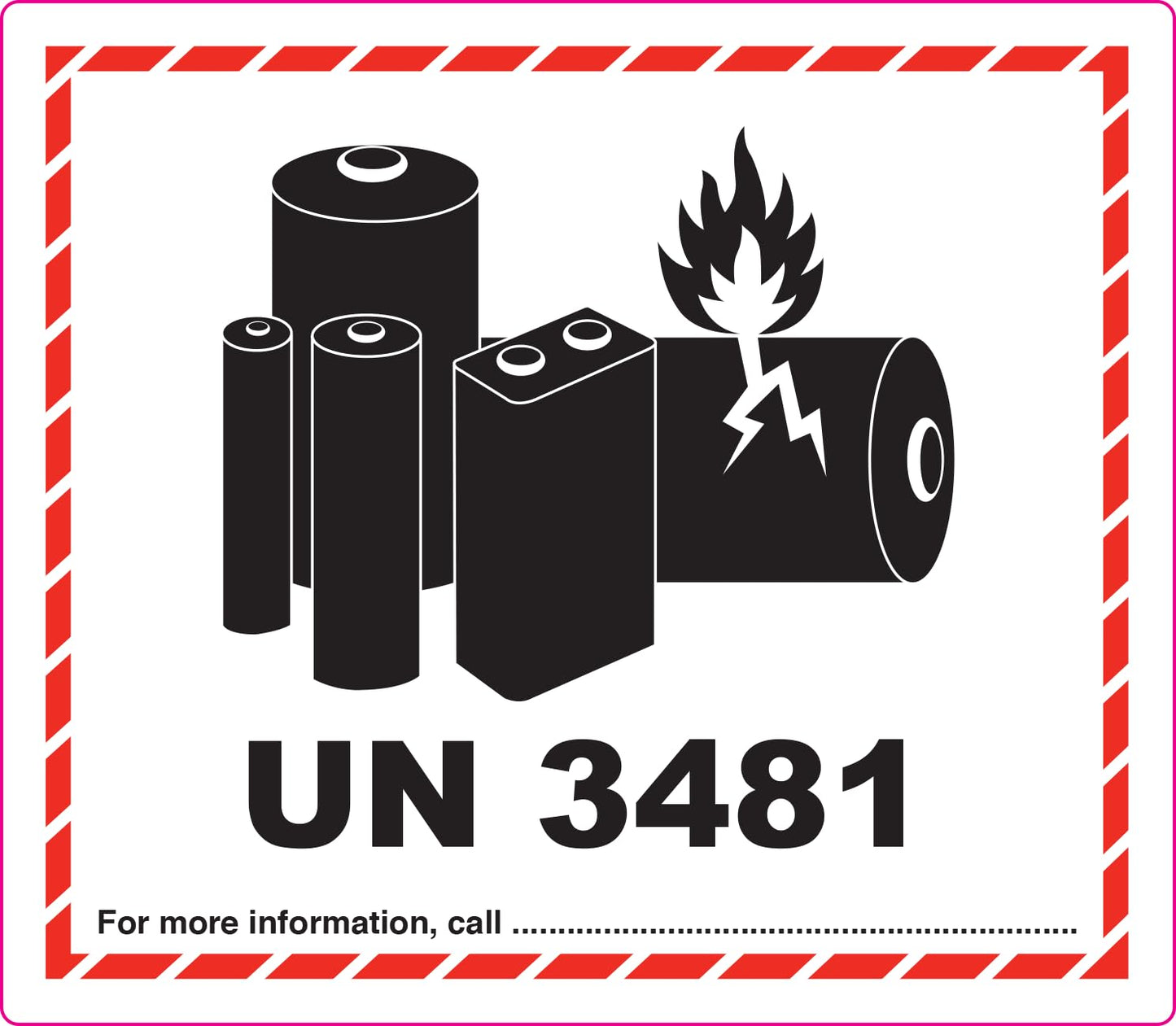 Lithium Battery Labels UN 3481 Warning Labels Pack of 50 Adhesive Stickers