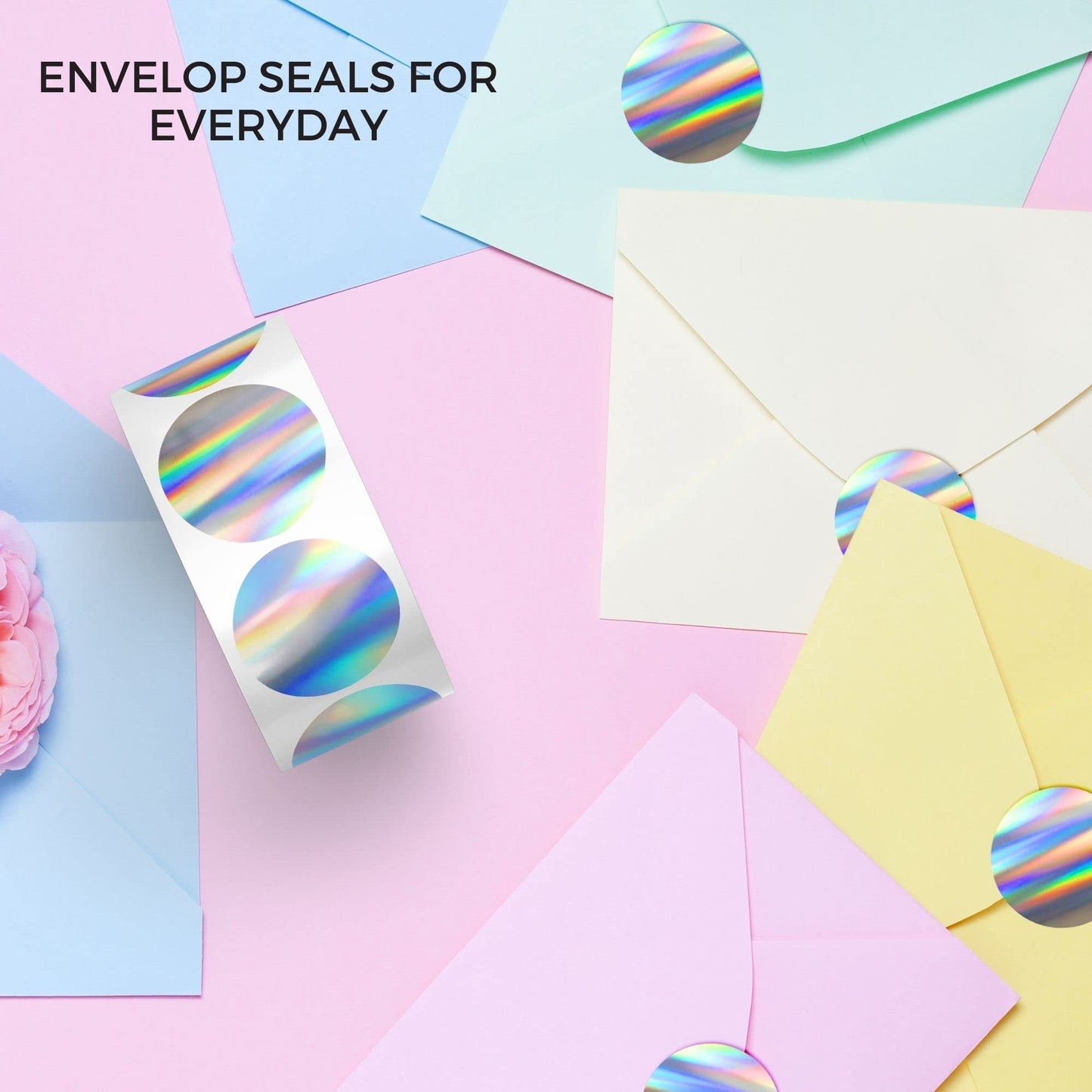 Mobiusea Creation Holographic Stickers | 1 Inch | 1000pcs in a Roll | Perforated Round Color Coding Circle Dot Labels | Metallic Shinny Rainbow Effects for Envelop Seals, Colored Dot Stickers