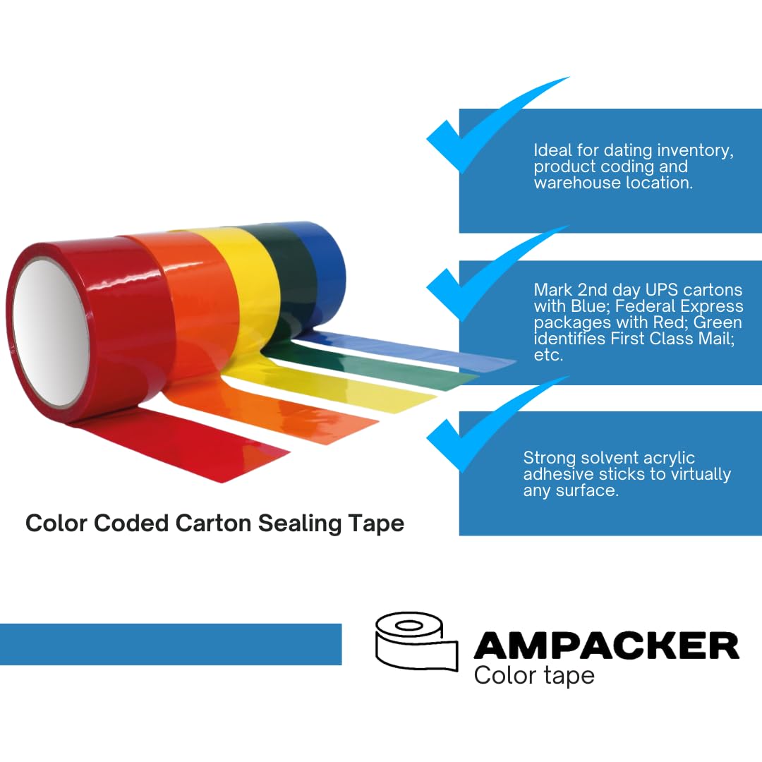 Blue Carton Sealing Tape, Packing Tape, Moving Tape 2" x 110 Yards (2.0 Mil) - Heavy Duty Acrylic Adhesive Tape for Boxes, Moving, Storage, Shipping, Warehouse Color Coding 2" wide x 110 yds Blue 1