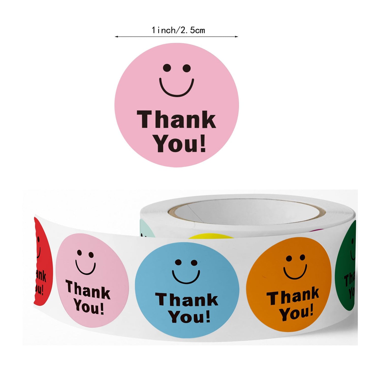 500 Pcs Thank You Stickers 8 Designs Colorful Smiley 1 Inch Thank You Stickers for Packaging Thank You Stickers for Baking Packaging Envelope Seals Small Business Thank You Label