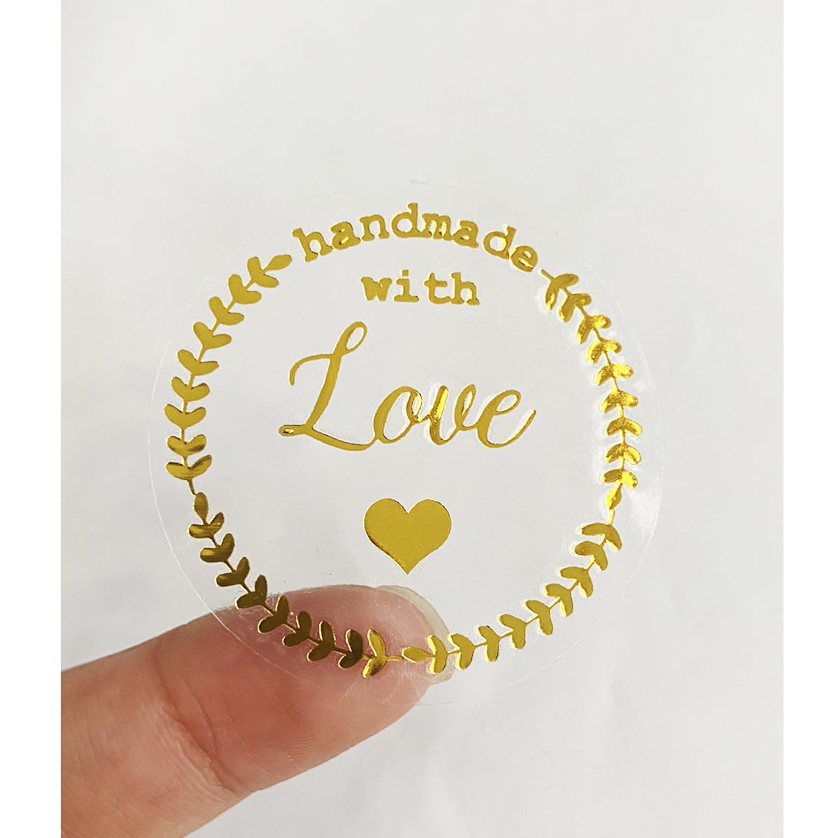 Top Label Handmade with Love Gold Foil Stickers, 1.5 Inch Transparent Decals, 120 Pcs