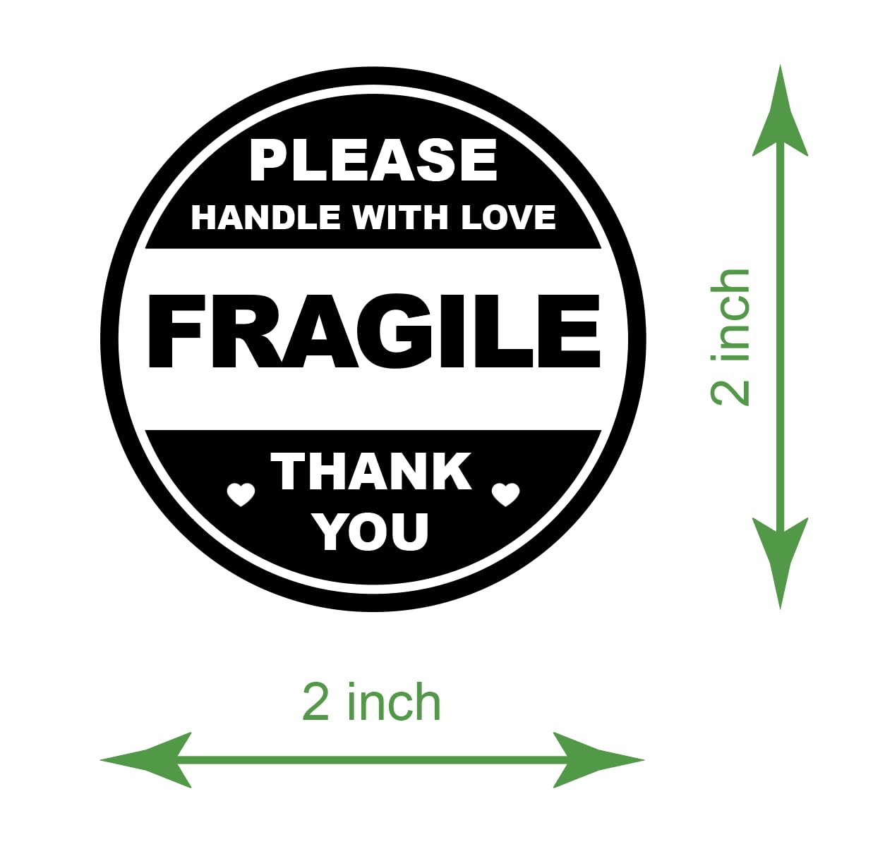 2" 300 PCS Black Fragile Handle with Love Labels Stickers Shipping Mailing Cartons Envelops Adhesive Labels