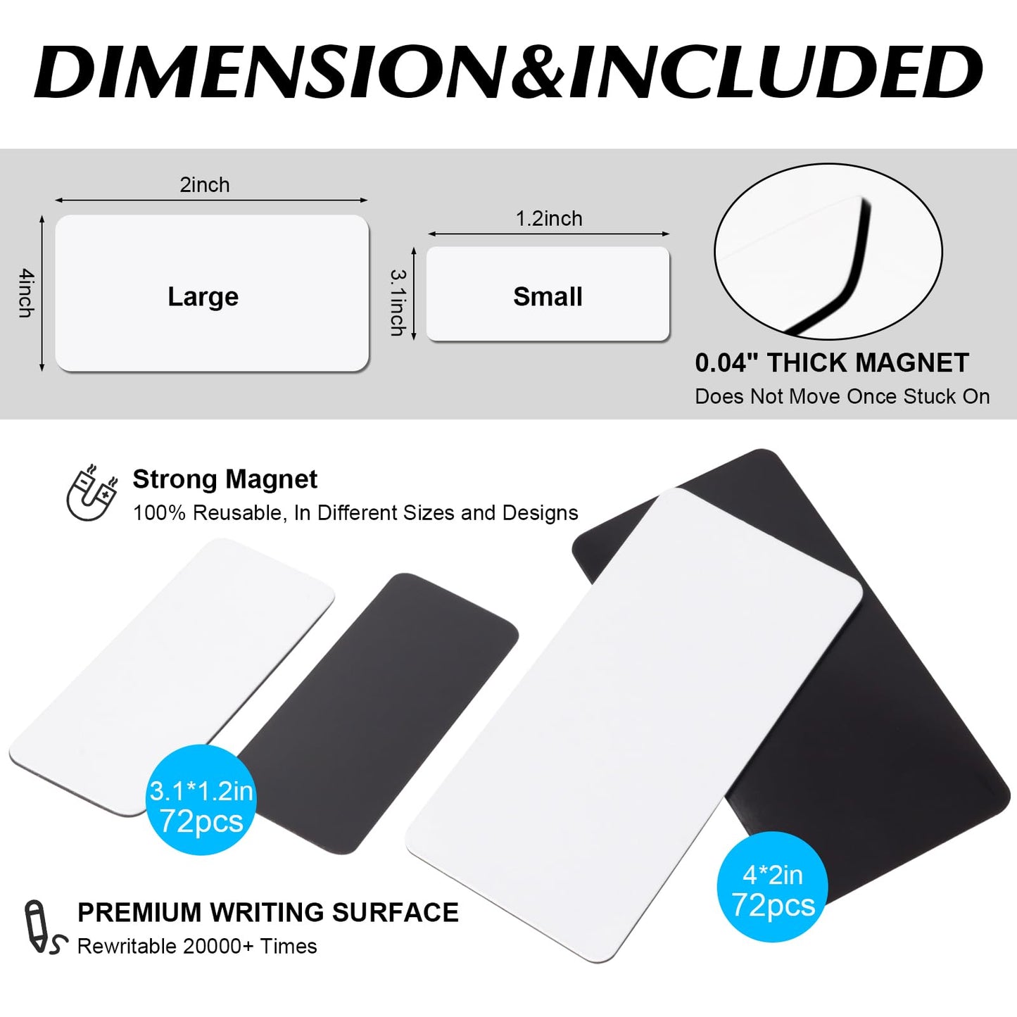 72Pcs Magnetic Dry Erase Labels, 3.2x1.2 Inches White Blank Writable Reusable Name Tag Stickers for Classroom Home Office Refrigerator 3.2" x 1.2"