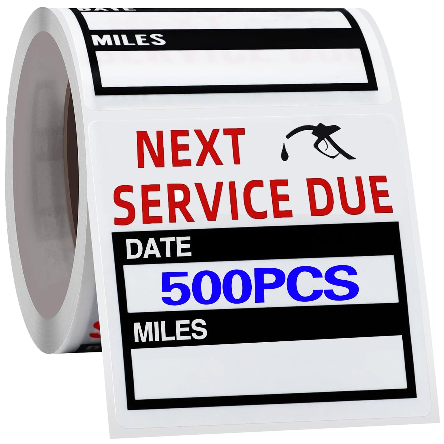 500pcs Oil Change Auto Maintenance Service Due Reminder Stickers Labels 500pcs/Roll Stickers,Easy-Peel with No Residue, Easy to Write On,2x2 Inch, Black