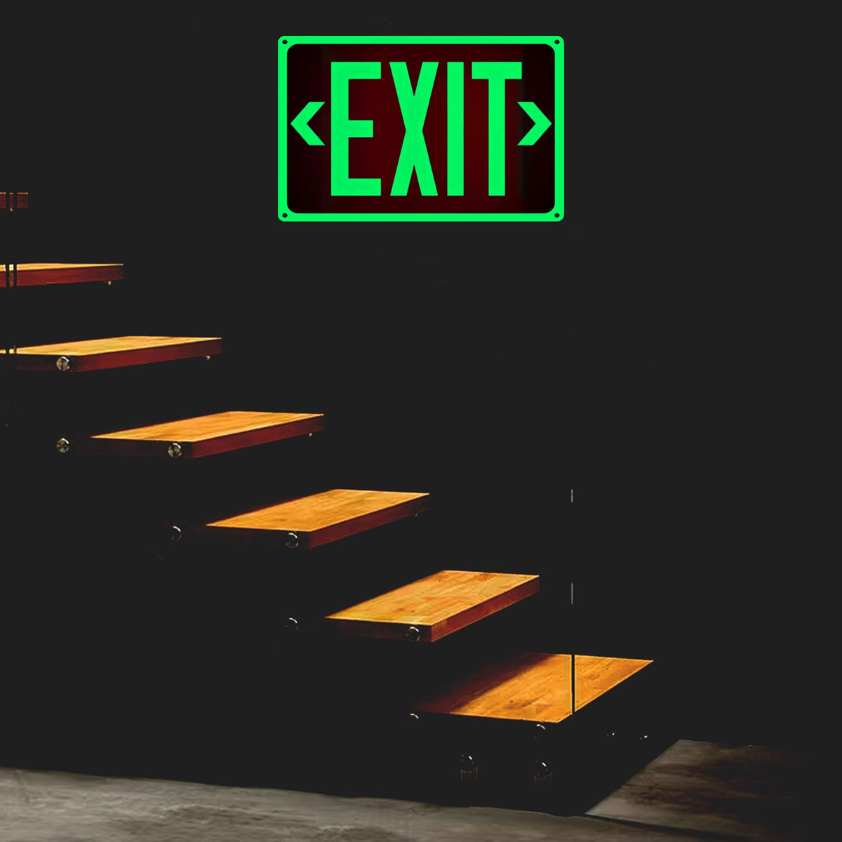 2Pack Photoluminescent Exit Sign Aluminum - 14x10 Inches Glow In Dark Exit Sign with Adhesive Backing - Removable Arrows Included - Non Electrical Red Exit Light For 50 Feet Visibility 14"X10"-2PACK