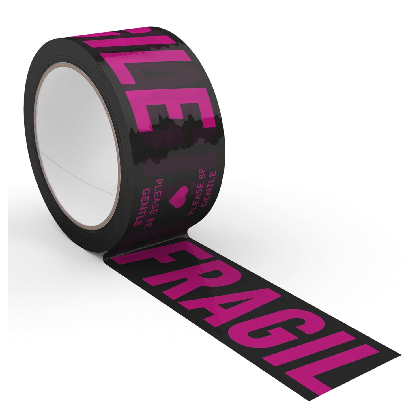 Fragile Packing Tape, Please Be Gentle, Pink Black Cute Designer Packaging and Shipping Tape for Small Business - Printed Tape for Moving, 1.88" x 110 Yards (330 feet) Fragile Please Be Gentle - Black/Pink