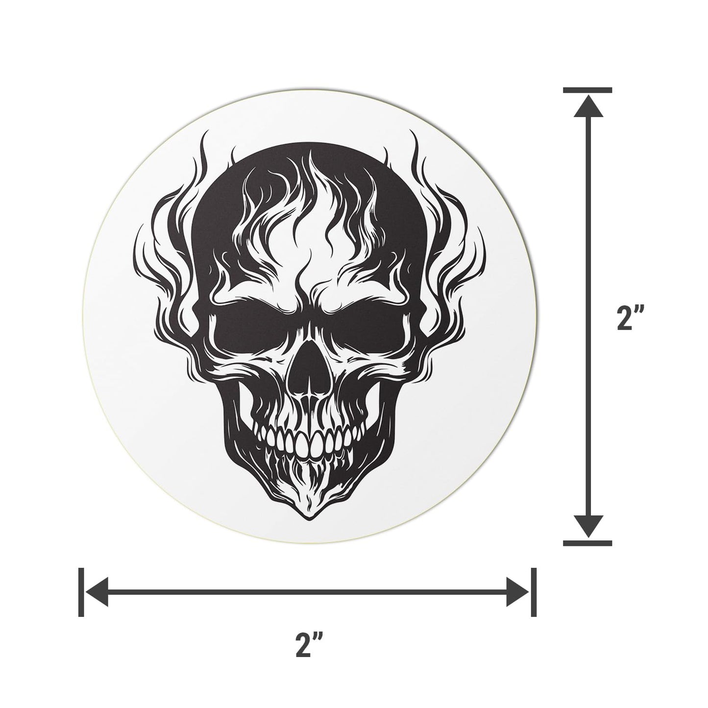 2 inch, Circle Dot Labels, Skull & Bones Stickers - Flaming Skull Stickers - 3X Different Designs (300 Labels, Black & White) 300 Labels