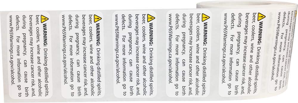 California Proposition 65 Alcoholic Beverages Warning Labels 1 x 2 inch 500 Adhesive Stickers