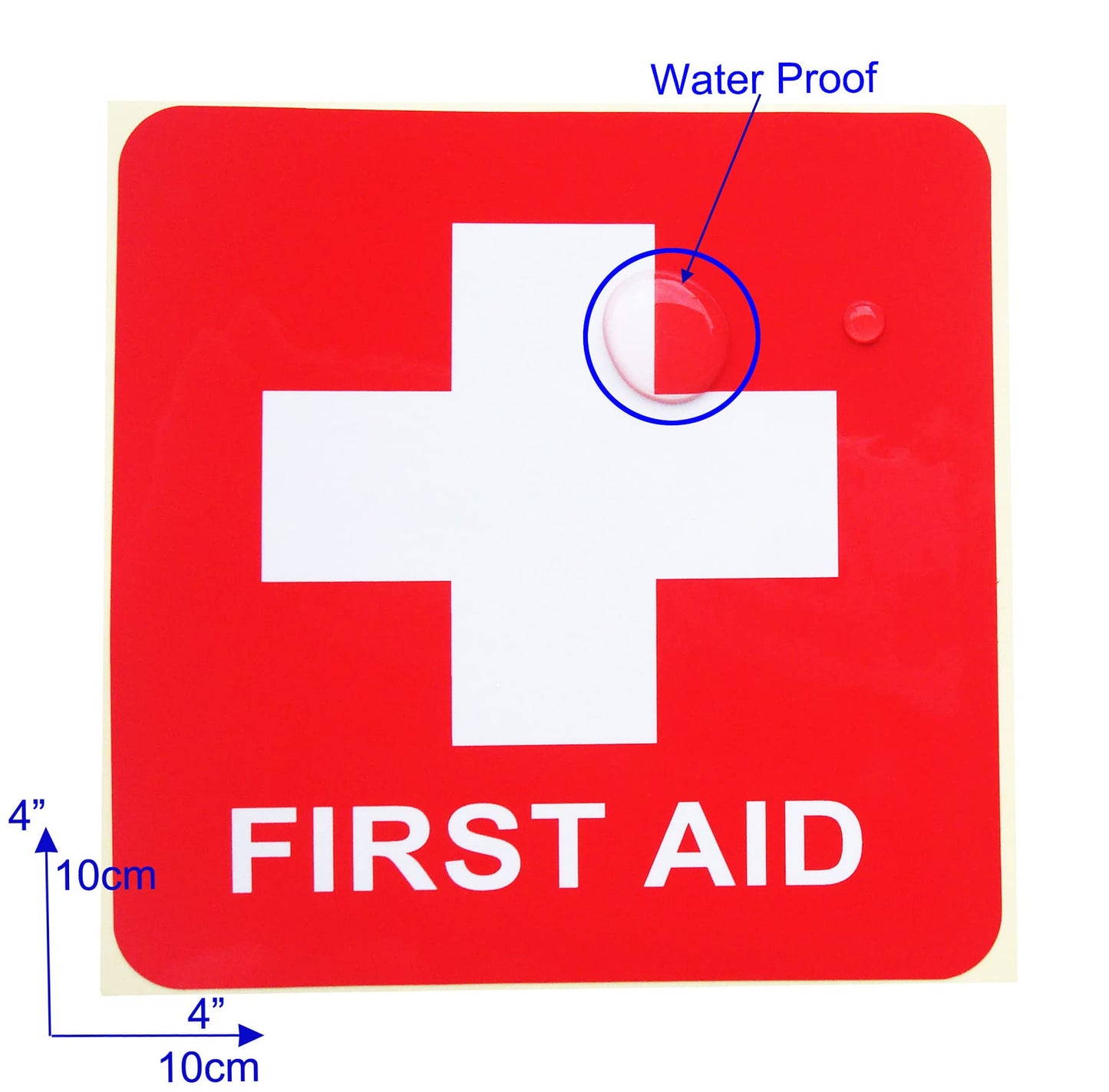 10 pcs First AID Stickers, Waterproof Emergency Treatment Labels, Bubble Free Self Adhesive Peel and Stick Vinyl Decal (10x10 cm) 10x10 cm