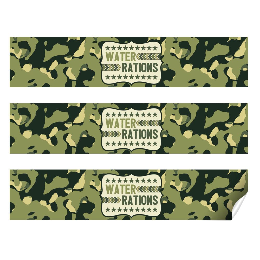 Ten Hut! Army Camouflage Birthday Themed Waterproof Water Bottle Sticker Wrappers 20 Wrap Around Labels Sized 1.75" x 8.5" by AmandaCreation