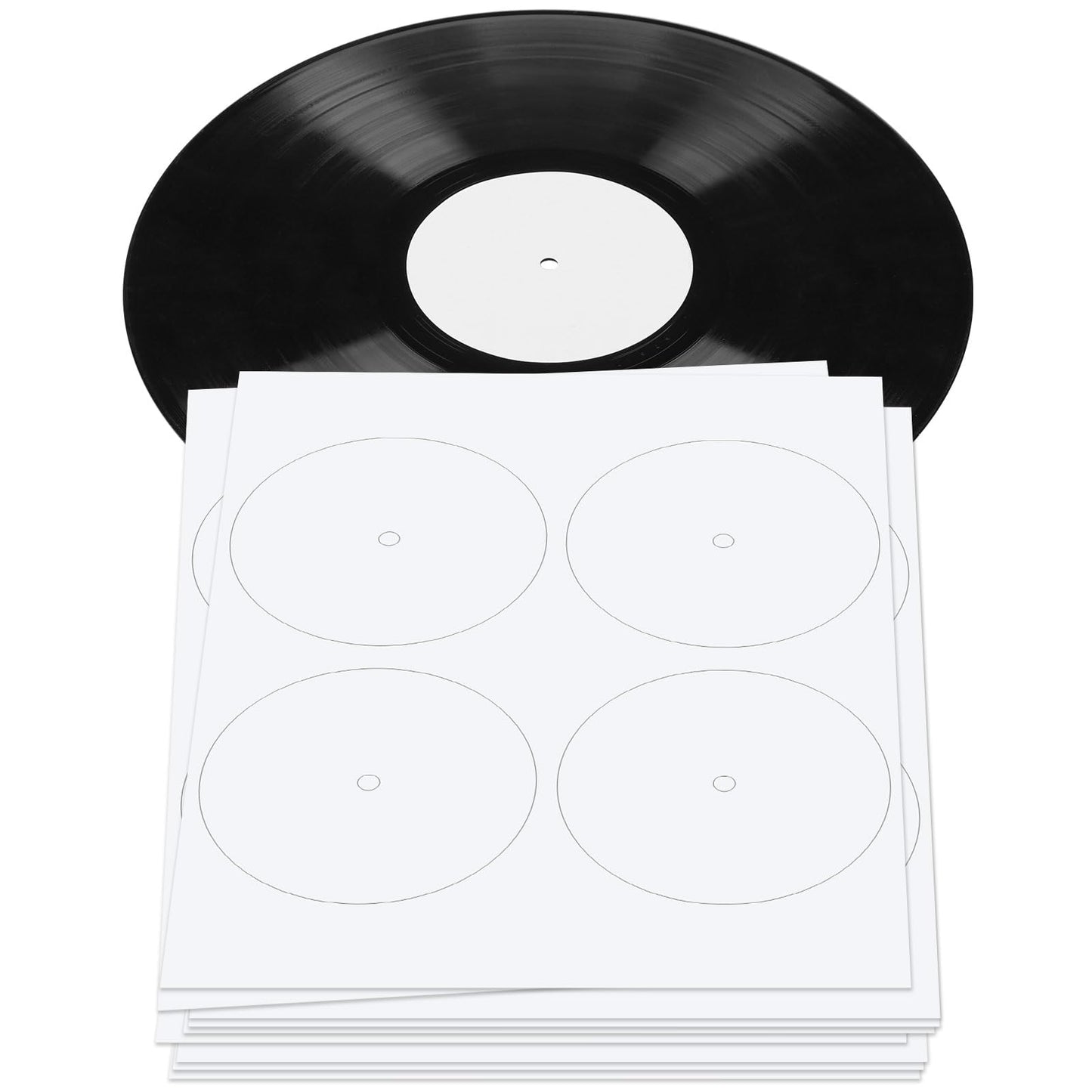 20 Sheets Vinyl Record Center Label with Hole for 12 Inch Long Playing Record 4 Inch Round Labels White Circle Stickers for Worn Damaged Replacement, 4 pcs Each, 80 Total