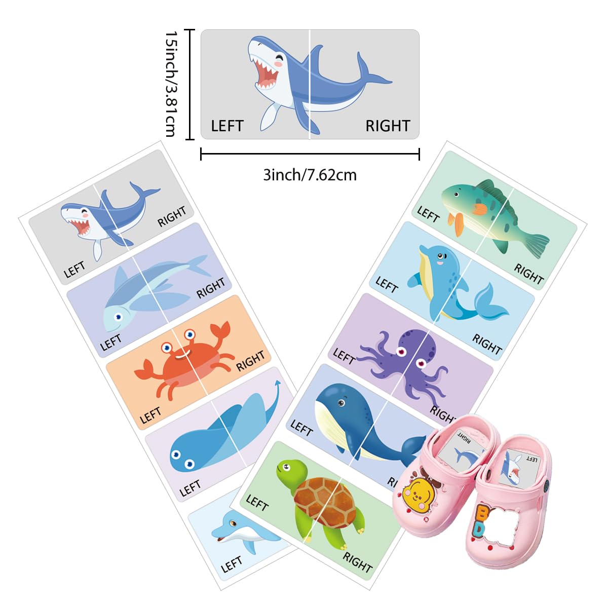 60Pcs Kids Shoe Labels Cute Right Left Sole Animal Children Boys Girls Shoes Stickers for Children's Day Birthday Baby Party Gift Early Learning Decals