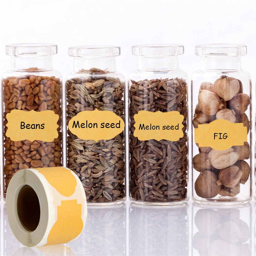 Label Stickers Self Adhesive Brown Labels Writable Gift Labels Spice Stickers Blank for Gifts Bottles Containers Jars