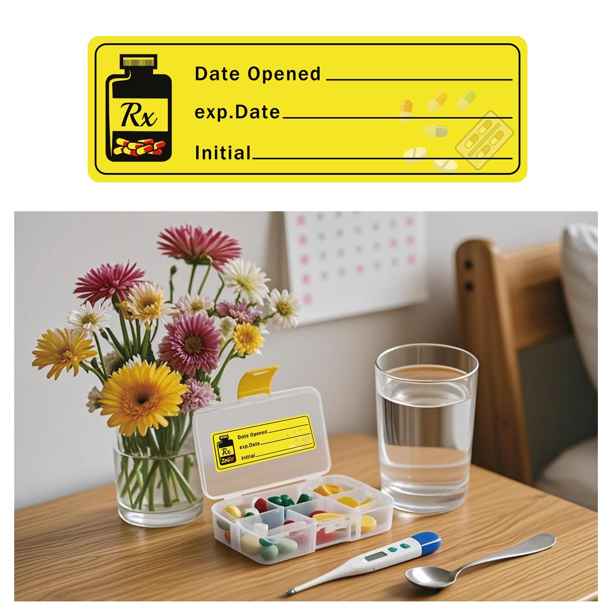 1000 pcs Date Opened Date Expired Stickers 1.5 x 0.5 inch Medication Instruction Pharmacy Expiration Date Drugstore Label Drug Pills EXP Dates Sticker for Inventory Pills Organized
