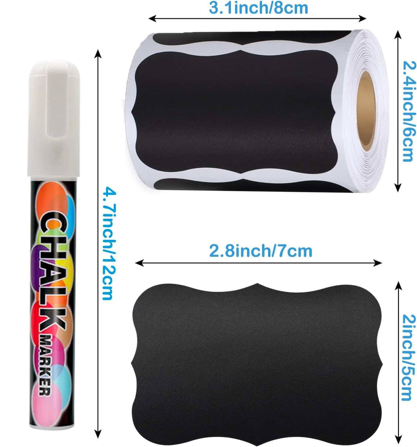 MOTYAWN Chalkboard Labels - Waterproof Blackboard Reusable Sticker Label with 2 Free Erasable Chalk Pen, 158 Pcs Removable Sticker for Mason Jars, Bottle, Craft Rooms, Pantry, Store and Decoration 1 Wavy Sticker