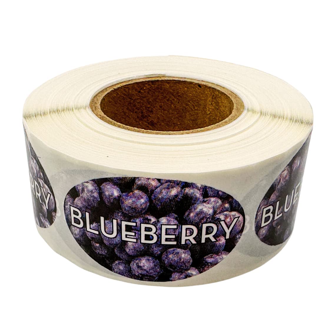 Blueberry Flavor Label - Grocery Store, Bakery, Farmer's Market Food Labels 1.25 x 2 Inch Oval Shape 500 Total Adhesive Stickers Blueberry
