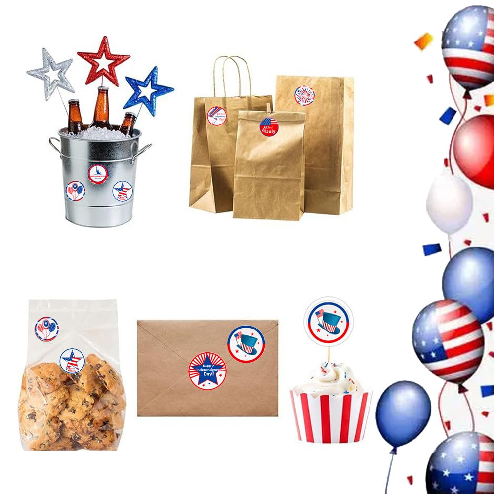 Patriotic Labels Stickers Independence Day Roll Stickers 500 Pcs 1.5" 4th of July Round Gift Tag for Envelope Seals Letter Wrap Cookies Party Gift Box Cards Present Deco