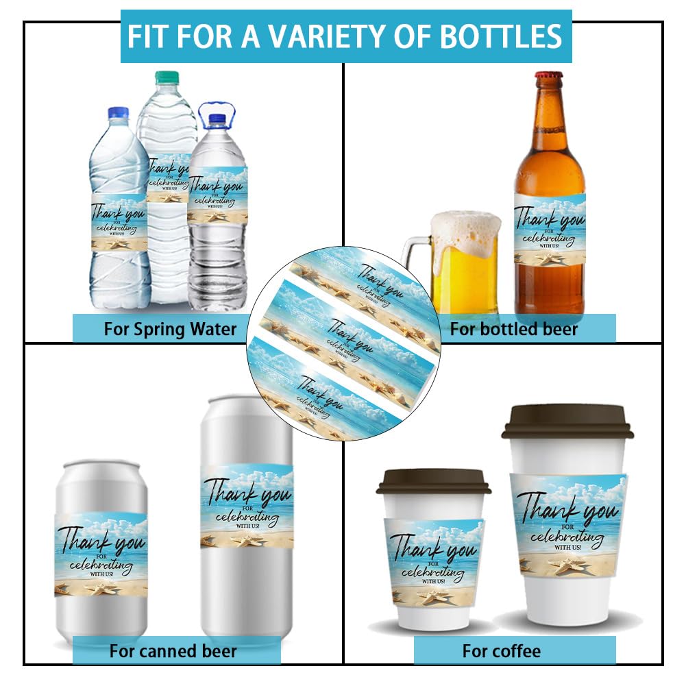 PH PandaHall 30pcs Beach Theme Water Bottle Labels, Summer Beach Water Bottle Stickers, Waterproof, Adhesive, Wedding Party Decorations