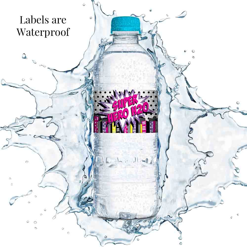 Super Hero Girl Birthday Themed Waterproof Water Bottle Sticker Wrappers 20 Wrap Around Labels Sized 1.75" x 8.5" by AmandaCreation