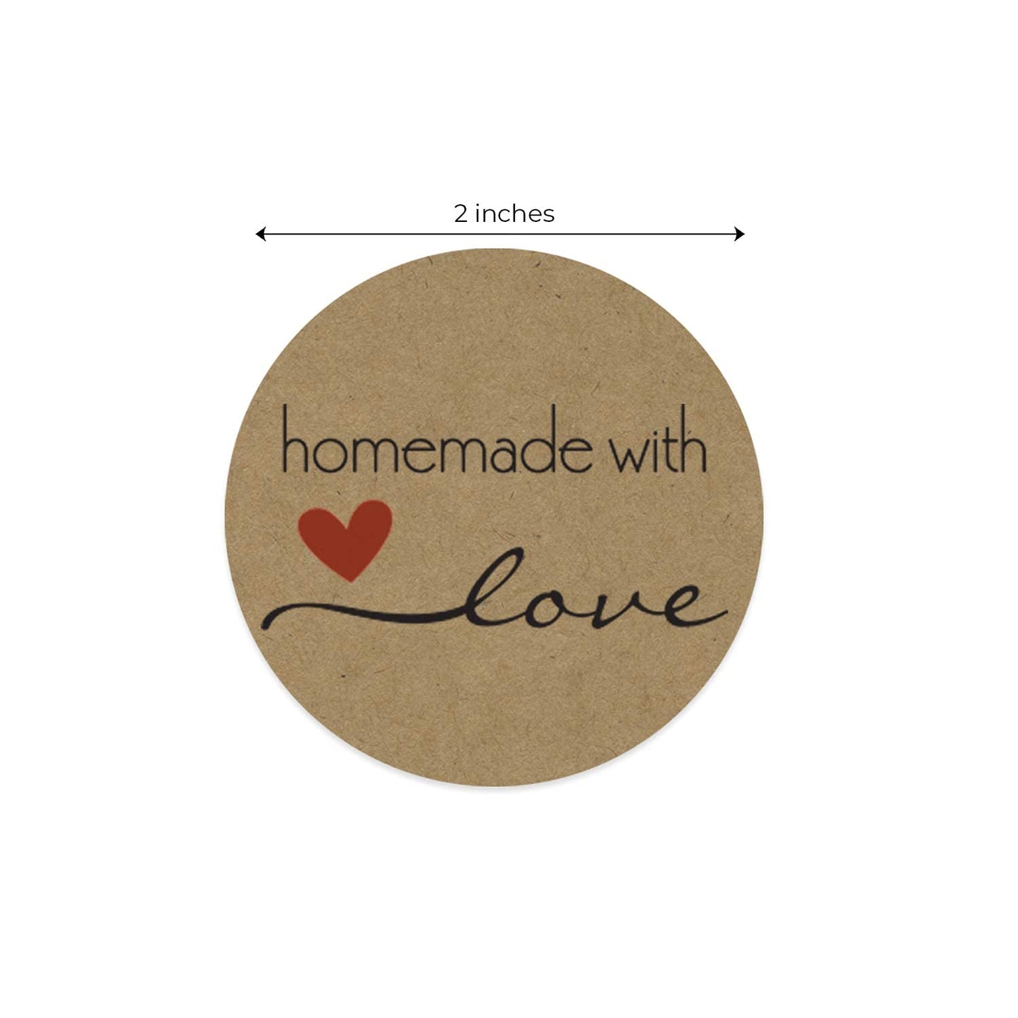 2" Inch Round Natural Kraft Homemade with Love Stickers / 500 Labels per roll 500 Qty 2”