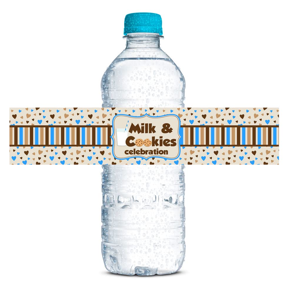 Milk and Cookies Birthday Themed Waterproof Water Bottle Sticker Wrappers 20 Wrap Around Labels Sized 1.75" x 8.5" by AmandaCreation