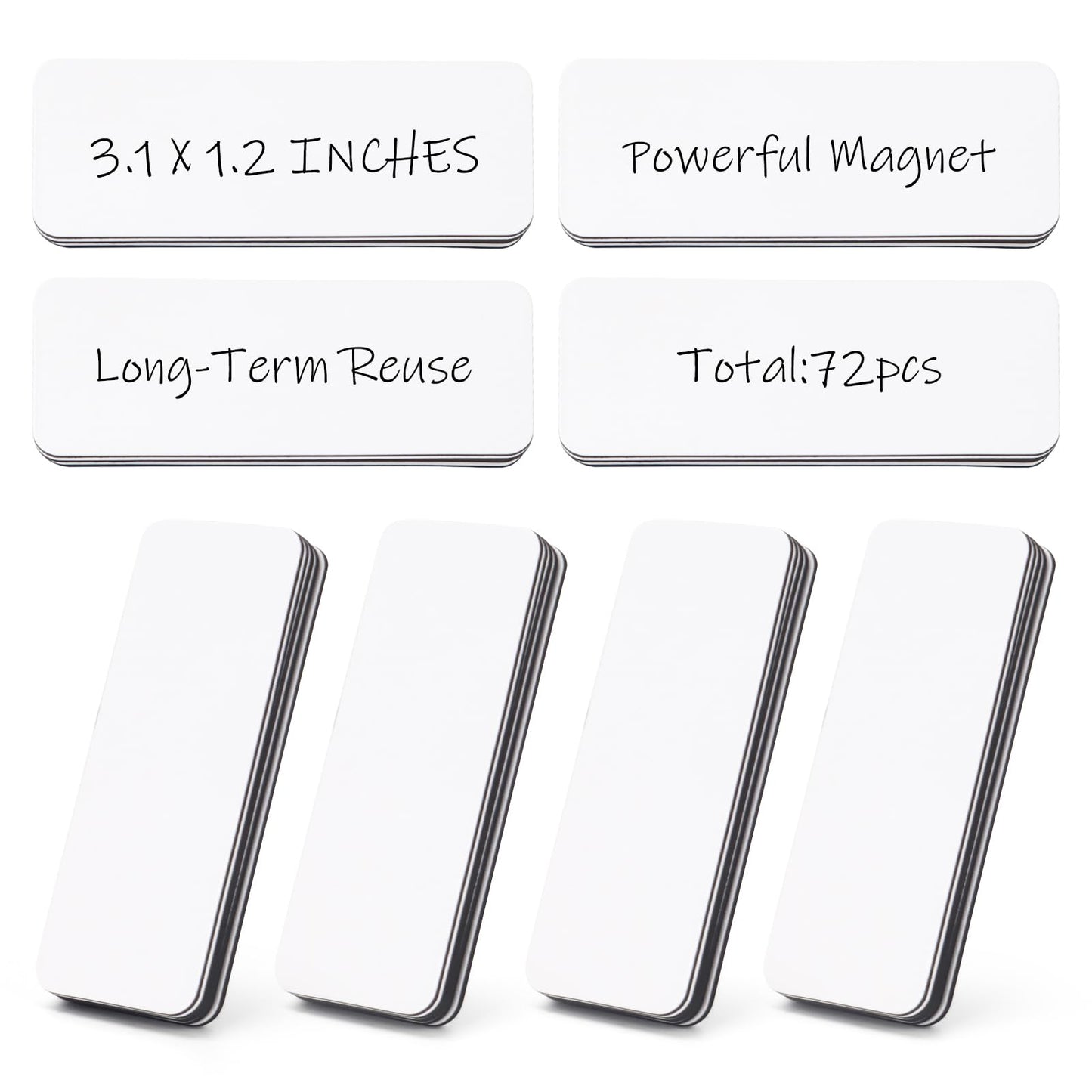 72Pcs Magnetic Dry Erase Labels, 3.2x1.2 Inches White Blank Writable Reusable Name Tag Stickers for Classroom Home Office Refrigerator 3.2" x 1.2"