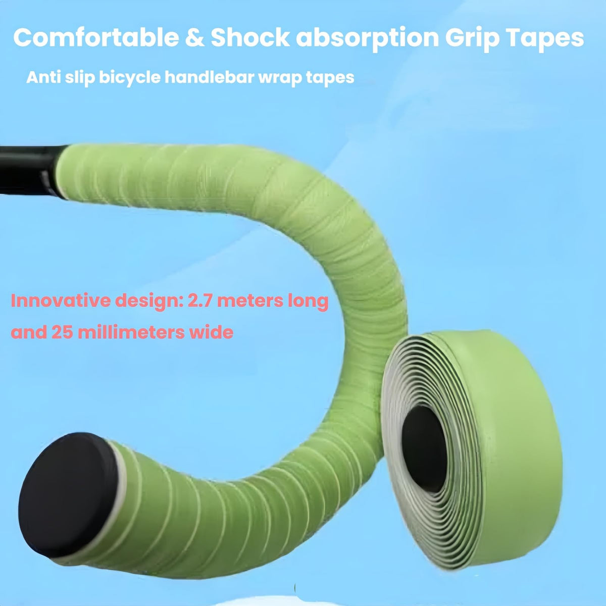 Bicycle Handlebar Tape for Road Mountain Gravel Bikes Anti-Slip PU Shock-Absorbing EVA Foam Handle Bar Wrap Tapes, 270 cm/106 Inch (Grey Blue) Grey blue