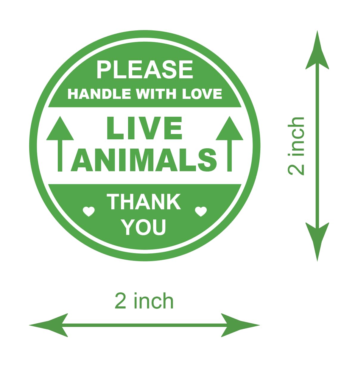 2 inch 300 PCS Green Live Animals Handle with Love Labels Stickers Shipping Mailing Cartons Envelops Adhesive Labels