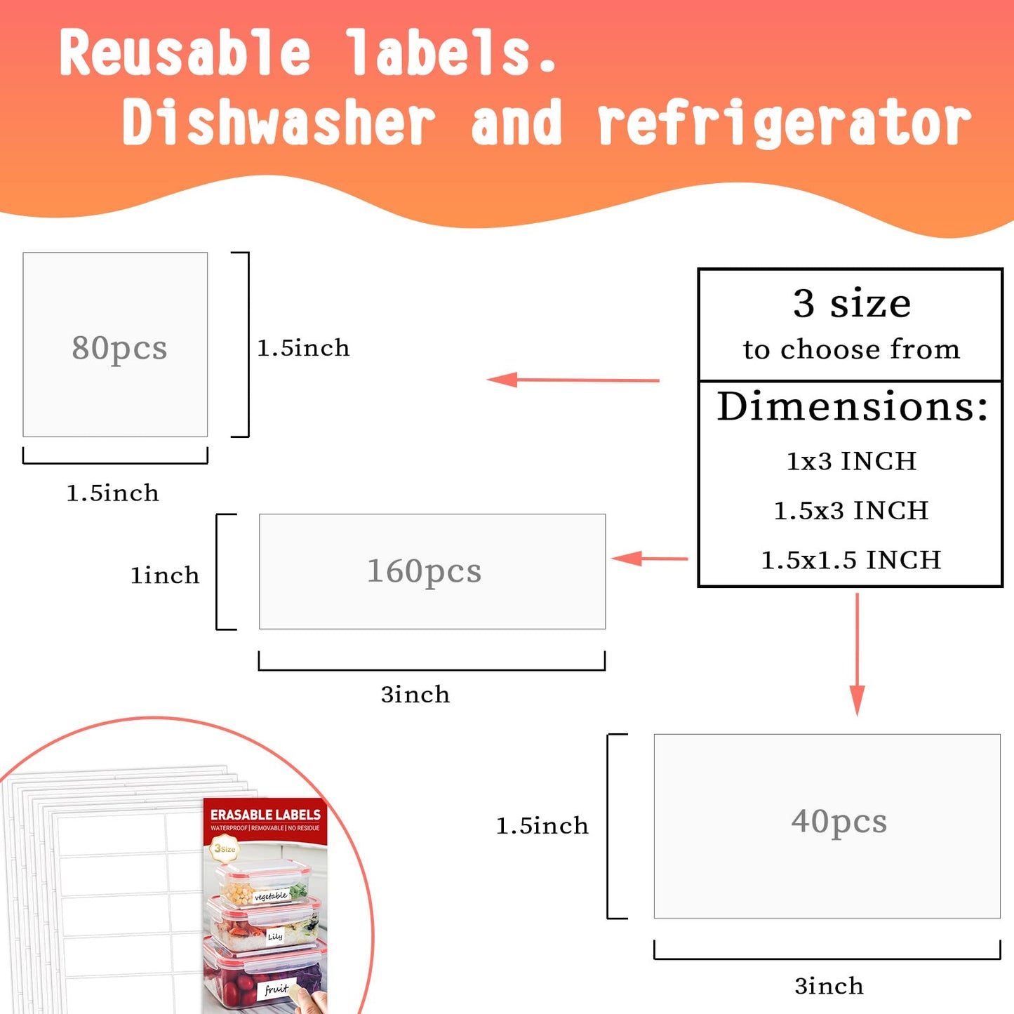 280 Pcs Waterproof Label Stickers for Food Labels,Spice Jar Labels,Kitchen Labels Stickers Pantry Labels,Labels for Food Containers,Reusable Erasable Lables Stickers -3 Different Size