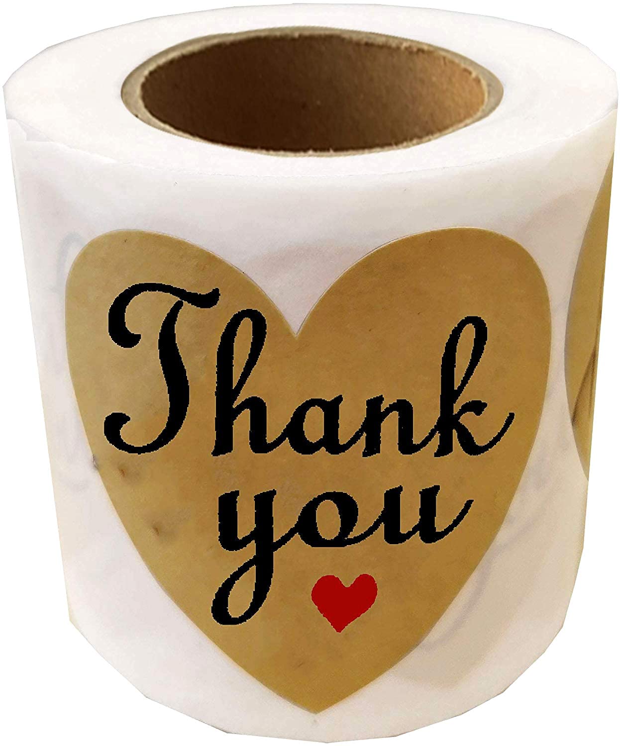 Natural Kraft Appreciation Labels 2 Inch Valentine's Day Heart Thank You Sticker for Greeting Cards,Package,Wedding,Baby Shower,250 Pcs Per Roll