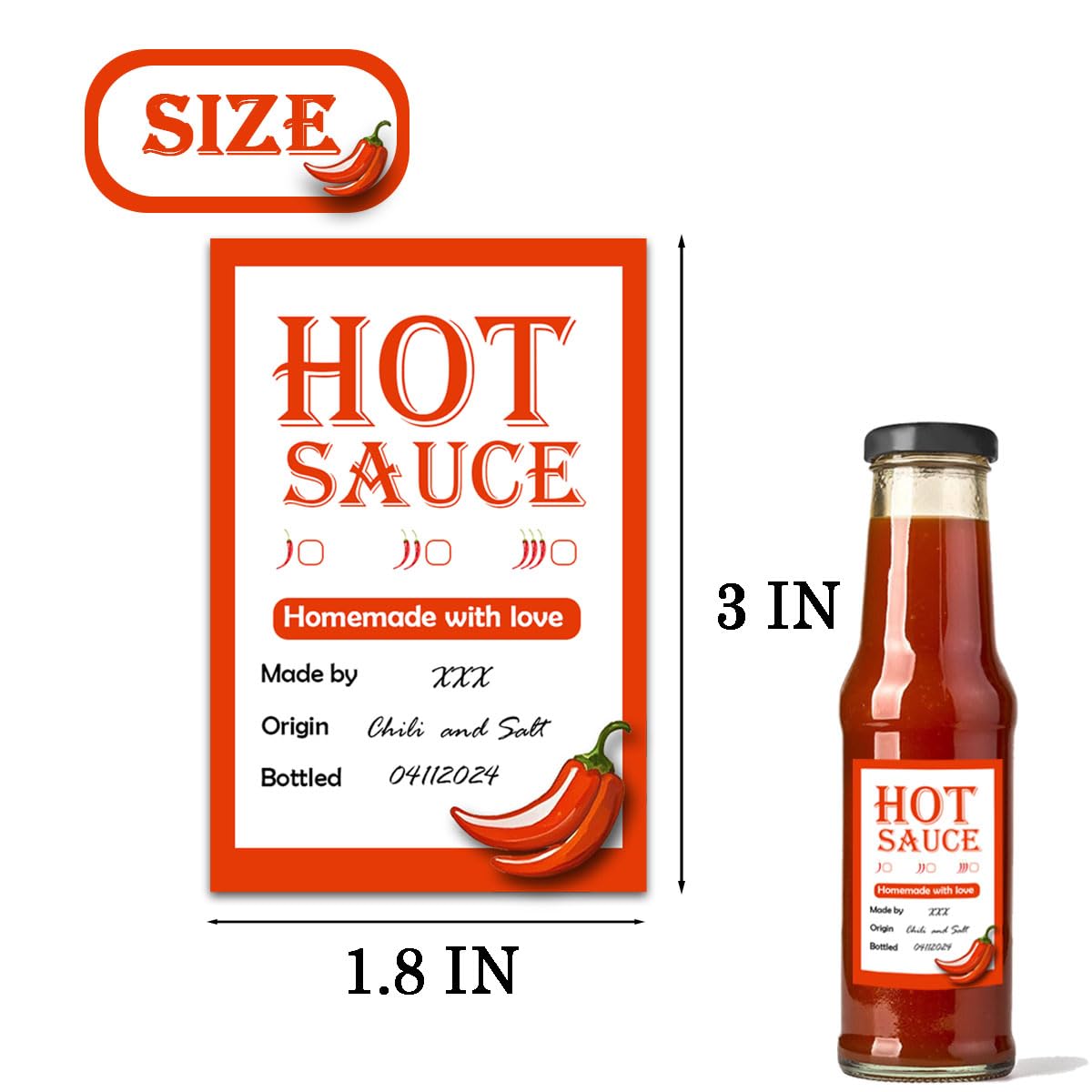 Hot Sauce Homemade Chili Sauce Homemade Stickers Decorative Labels for Hot Sauce Bottles Christmas Bottle Labels for Small Business Party Supplies,1.8 x 3 Inch,40PCS