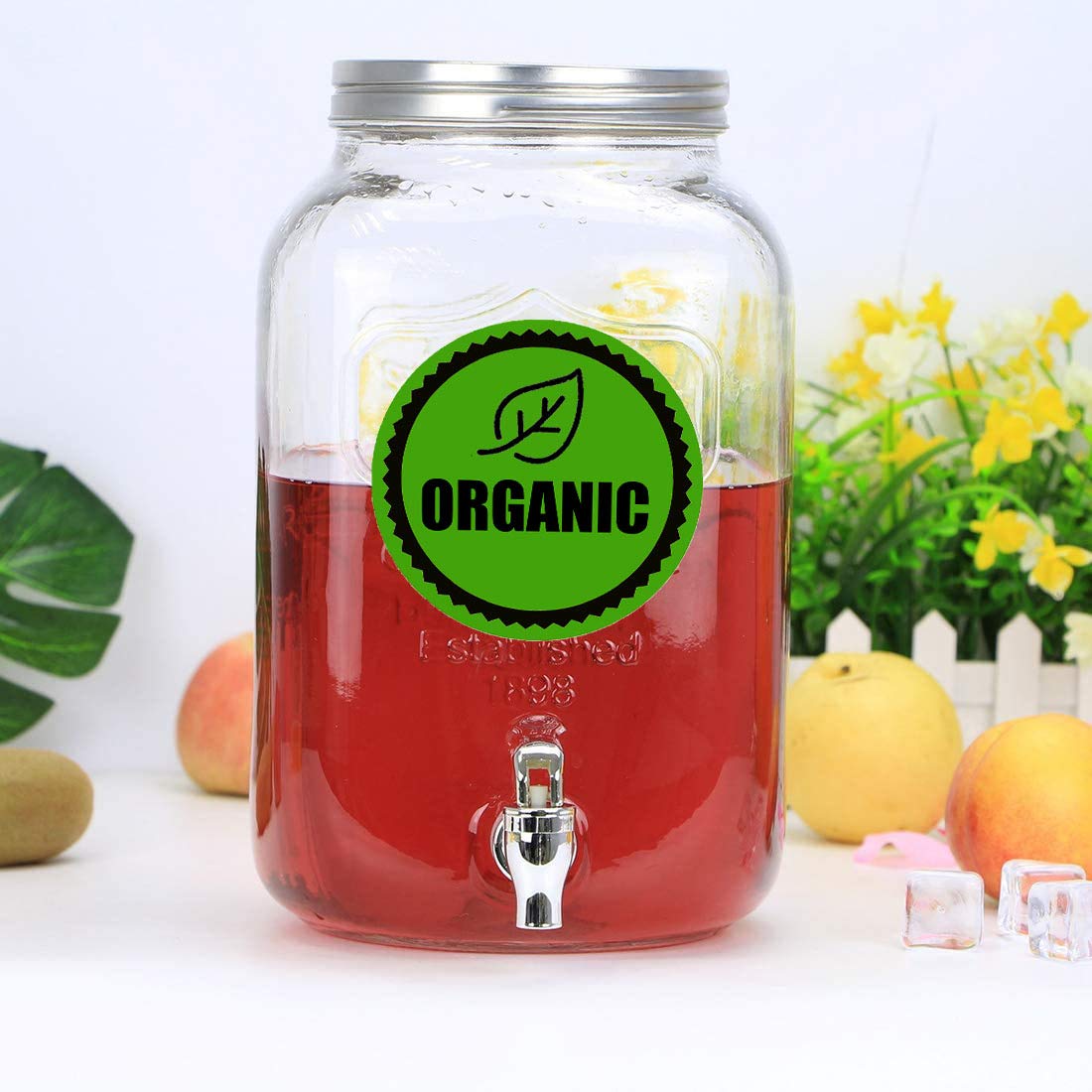 Organic Food Rotation Labels - 1.5 Inch Adhesive Round Circle Dots, 500 Labels Per Roll